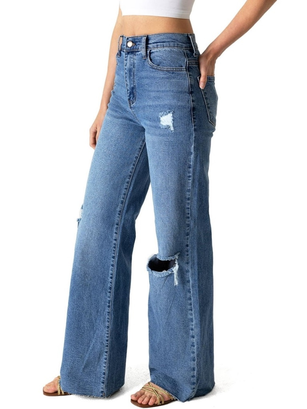 Vibrant MIU Juniors High Rise Wide-Leg Dad Jeans Medium Denim Size 9
